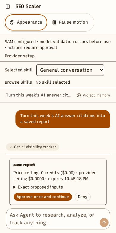 Screenshot: agent chat waiting on your approval