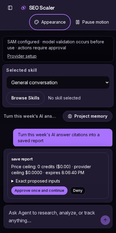 Screenshot: agent chat waiting on your approval