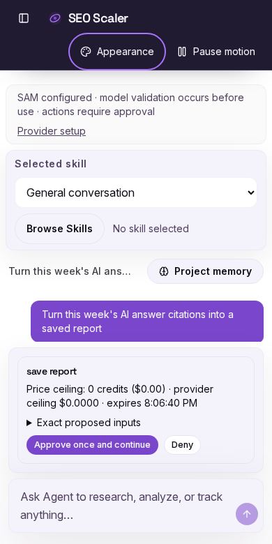 Screenshot: agent chat waiting on your approval