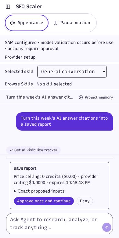 Screenshot: agent chat waiting on your approval